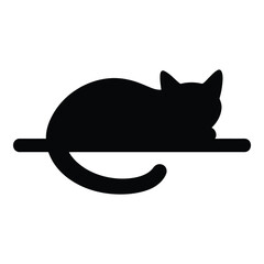A curled up cat resting on a surface simple black silhouette