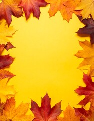 Autumn leaves frame a bright yellow background