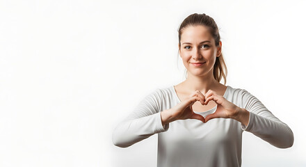 Austrian national day woman making heart shape with hands gesture of love and care on white background health and wellness concept