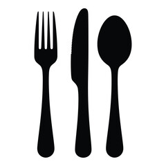 Black cutlery set illustration of a fork knife and spoon silhouette