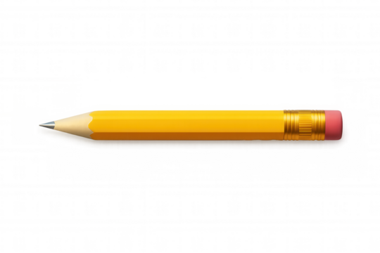 Yellow realistic pencil with eraser on transparent background, symbolizing education, drawing, and creativity - Powered by Adobe