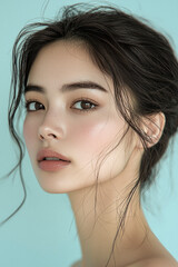 Young woman showing glowing natural beauty and healthy skin