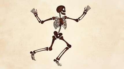An illustrated skeleton depicted in motion, symbolizing vitality and energy in a playful, engaging style.
