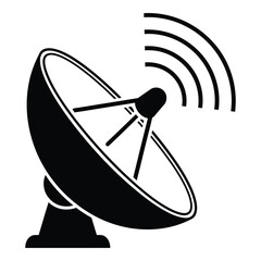 A simple black and white illustration of a satellite dish silhouette