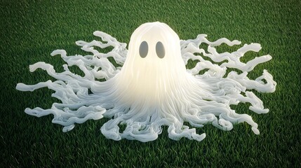 A whimsical ghost decoration made from flowing fabric, perfect for Halloween festivities and seasonal decor.