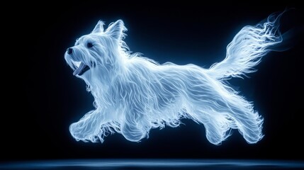 A luminous dog illustration capturing the essence of joy and movement in a captivating blue glow.