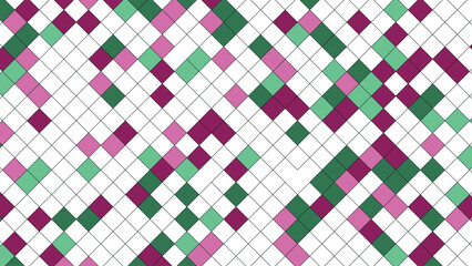 Abstract diamond pattern of geometric shapes in green pink and purple