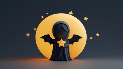 A whimsical character with bat wings, surrounded by stars and a glowing moon, perfect for Halloween themes.