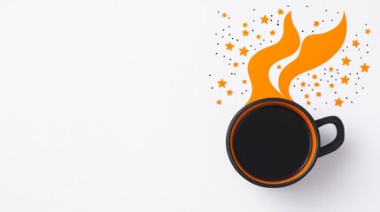 A stylish coffee cup with steam and stars, representing a warm and inviting beverage experience.