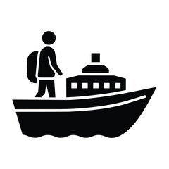 Traveler on Ship Pictogram Isolated on White Background