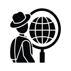 Tourist Looking at Globe Vector Icon Isolated on White