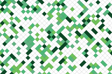 Abstract geometric pattern with shades of green and white squares diagonally