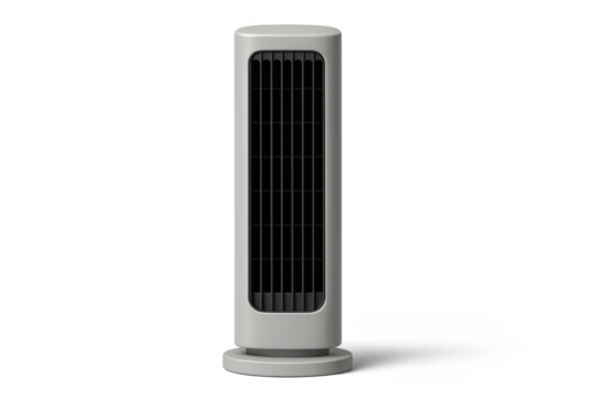 Modern tower electric fan heater providing warmth