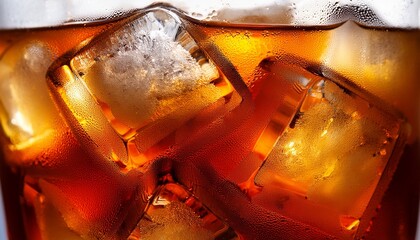 close up of ice in a glass of ice tea for background