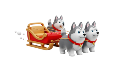 Cartoon Huskies Sledding Holiday Season Fun Merry Christmas Winter Card Dogs Festive on transparent background