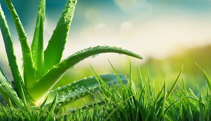 banner of green aloe vera in the nature