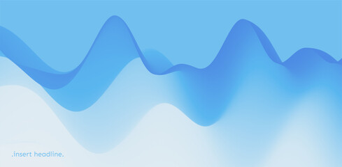 Mountainous terrain. Snowy landscape. Abstract nature background in blue. Trendy gradients. 3D illustration for brochure, poster, cover, card, presentation, flyer or banner.