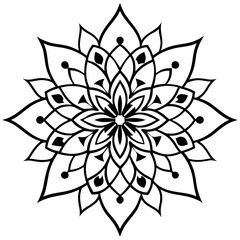Floral Mandala Line Art Ornament Vector Illustration on White Background
