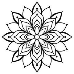 Fototapeta premium Floral Mandala Line Art Ornament Vector Illustration on White Background
