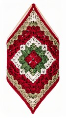 Intricate Crochet Diamond Wall Hanging in Red Green and Beige Colors