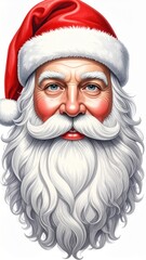 Detailed Illustration of Santa Claus with Rosy Cheeks on White Background