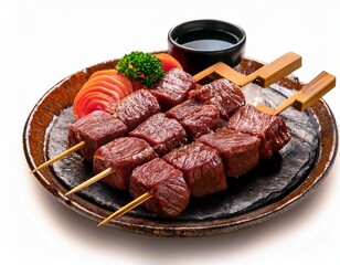 marbled martinated fresh hida japanese beef skewer grilled on ch