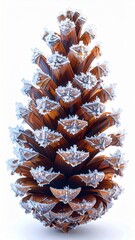 Pine Cone Covered in Frost on White Background Isolated Still Life