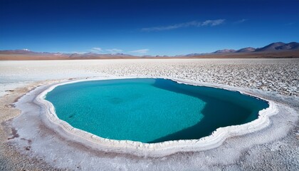 a turquoise natural pool on the salinas grandes salt flats on the high andean altiplano of jujuy province northwest argentina
