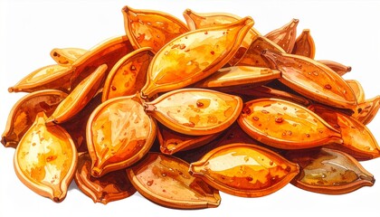 Pile of Roasted Pumpkin Seeds with Golden Brown Crust on White Surface