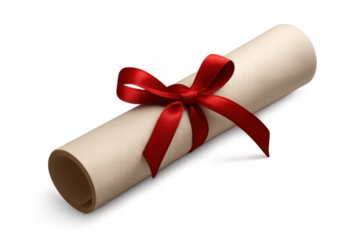 Diploma scroll with red ribbon for graduation and achievement