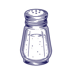 Hand drawn illustration of a salt shaker featuring a vintage line art style