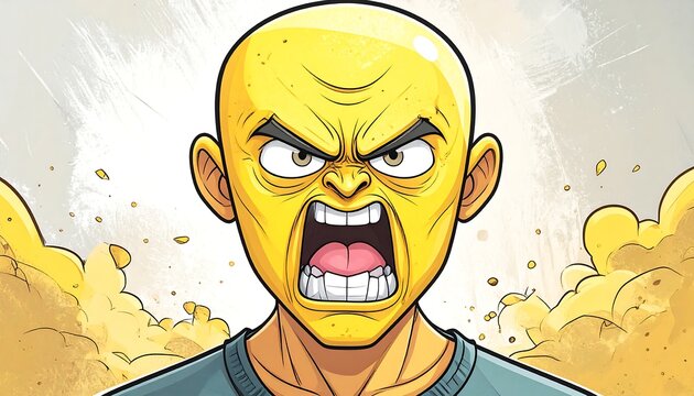 Angry, yellow-skinned man with a bald head