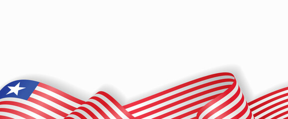 Obraz premium Liberian flag stylized wavy ribbon abstract background layout. Vector illustration.