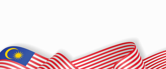 Malaysian flag stylized wavy ribbon abstract background layout. Vector illustration.