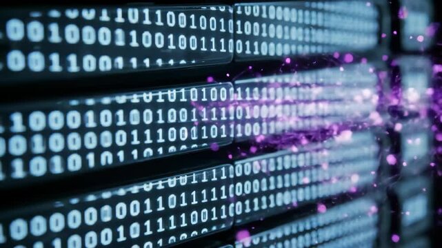 Data transfer visualized in a server room, glowing abstract effect in background, for tech