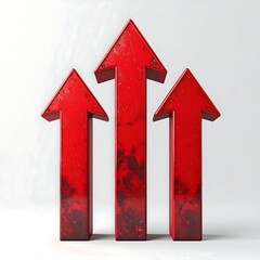 Three dimensional, red, upward-pointing arrows against a plain white background.  The arrows appear textured with a slightly distressed, rusted effect