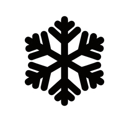 Flat black snowflake icon isolated on a white background for winter holiday season projects