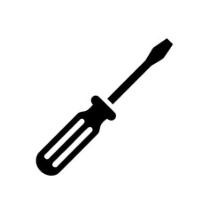 Slotted head screwdriver depicted with handle used for tightening or loosening screws
