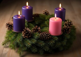 Warm Advent Wreath Glow Inspiring Hope and Tradition. Perfect for Holiday Marketing, Church Events, and Festive Home Decor Projects.