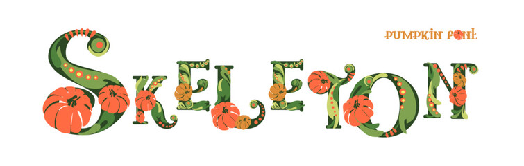 Font composition of letters with pumpkins. Words for the autumn holiday Halloween. Autumn mood