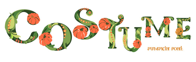 Font composition of letters with pumpkins. Words for the autumn holiday Halloween. Autumn mood