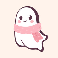 Cute Cartoon Ghost with Pink Scarf