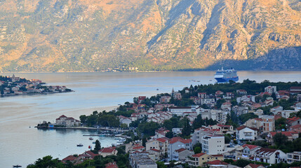 Fototapeta premium A view of the Bay of Kotor and the Adriatic Sea in Montenegro
