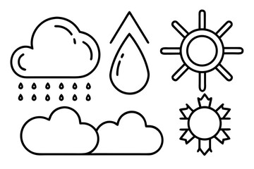Minimal Weather and Climate Outline Icons Set | Line Art Vector Illustration on White Background