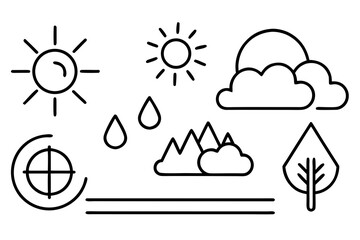 Minimal Weather and Climate Outline Icons Set | Line Art Vector Illustration on White Background