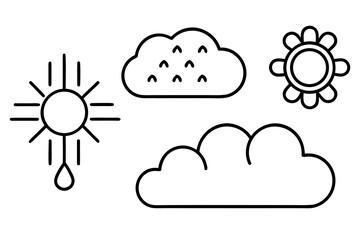 Minimal Weather and Climate Outline Icons Set | Line Art Vector Illustration on White Background