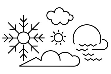 Minimal Weather and Climate Outline Icons Set | Line Art Vector Illustration on White Background