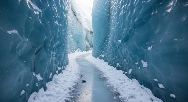Explore a stunning blue glacier cave, adventure awaits in this icy wonderland, perfect for travel blogs, environmental awareness campaigns, and scenic backgrounds