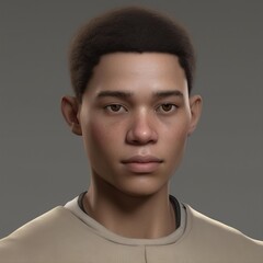 A highly detailed, hyper-realistic close-up portrait of an AI-generated human face. This digital artwork features lifelike skin textures, expressive eyes, and natural lighting.