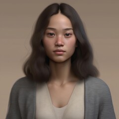 A highly detailed, hyper-realistic close-up portrait of an AI-generated human face. This digital artwork features lifelike skin textures, expressive eyes, and natural lighting.